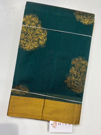 Basil Green floral silk cotton saree - MIRASILKS Basil Green floral silk cotton saree 