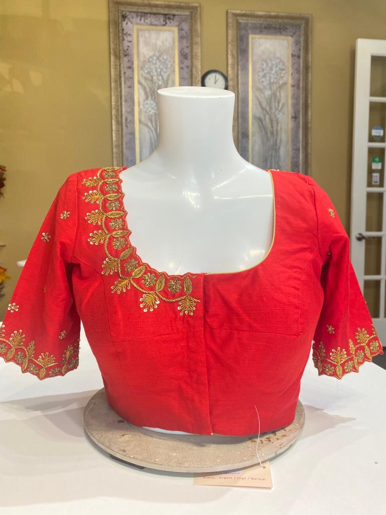 Hot Red with gold Maggam Work Partywear Blouse