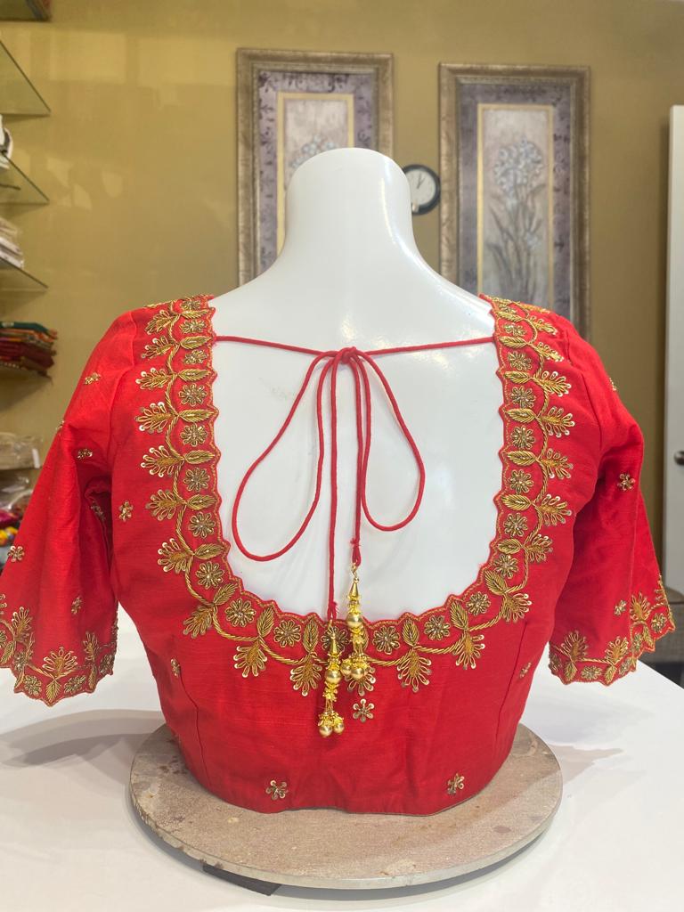 Hot Red with gold Maggam Work Partywear Blouse