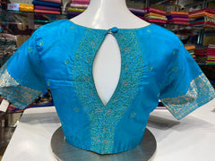 Aquamarine Blue Soft Silk Sari with stitched blouse
