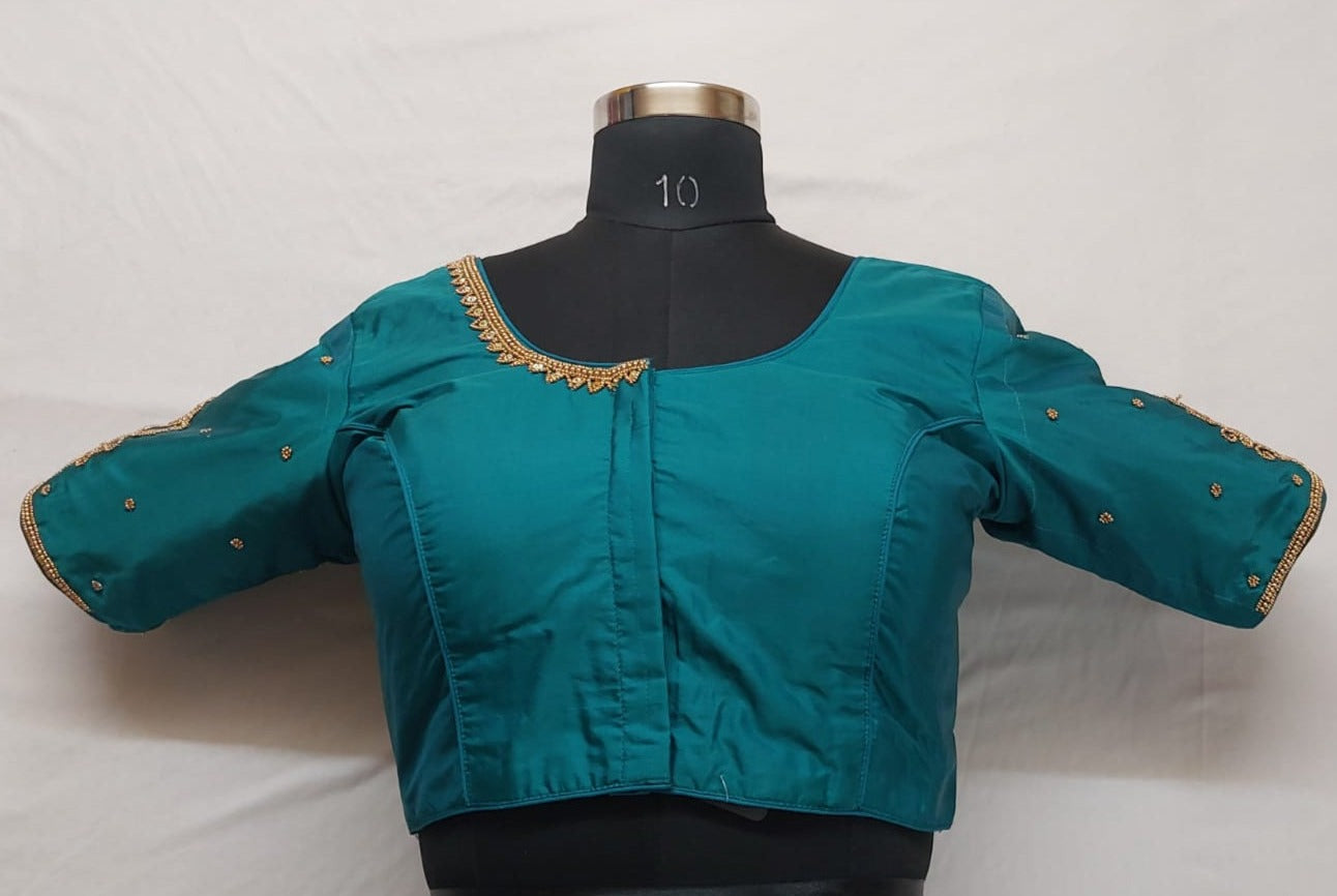 Peacock Green Blouse with Golden Aari Work