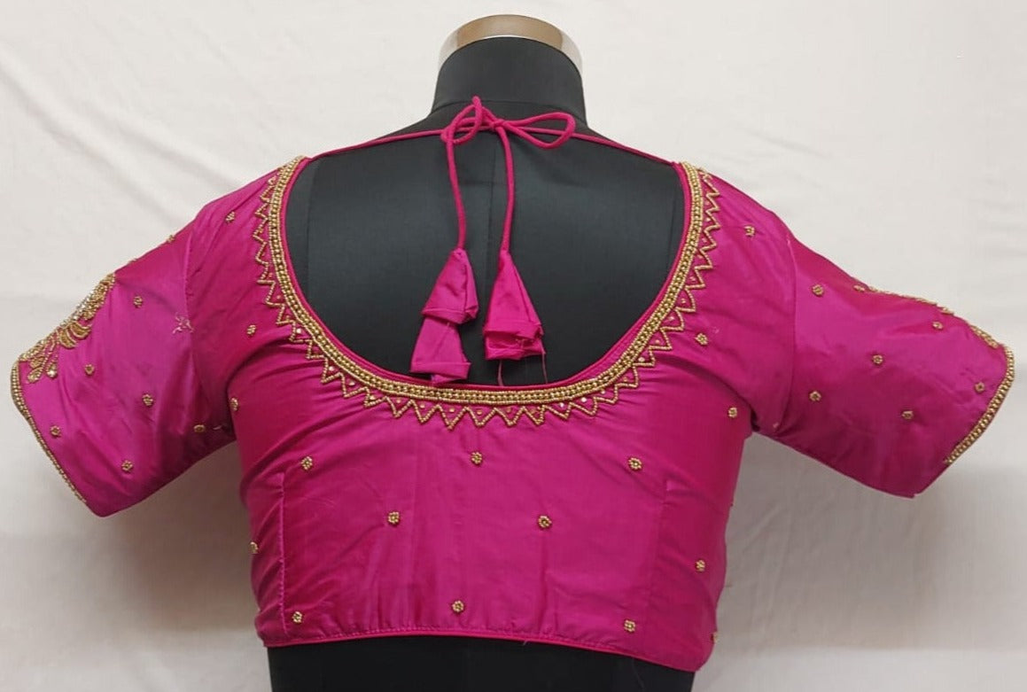 Maharani Pink Blouse with Simple Aari Work