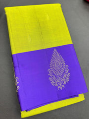 Elachi Green with Peacock Blue Border Kanjivaram Saree