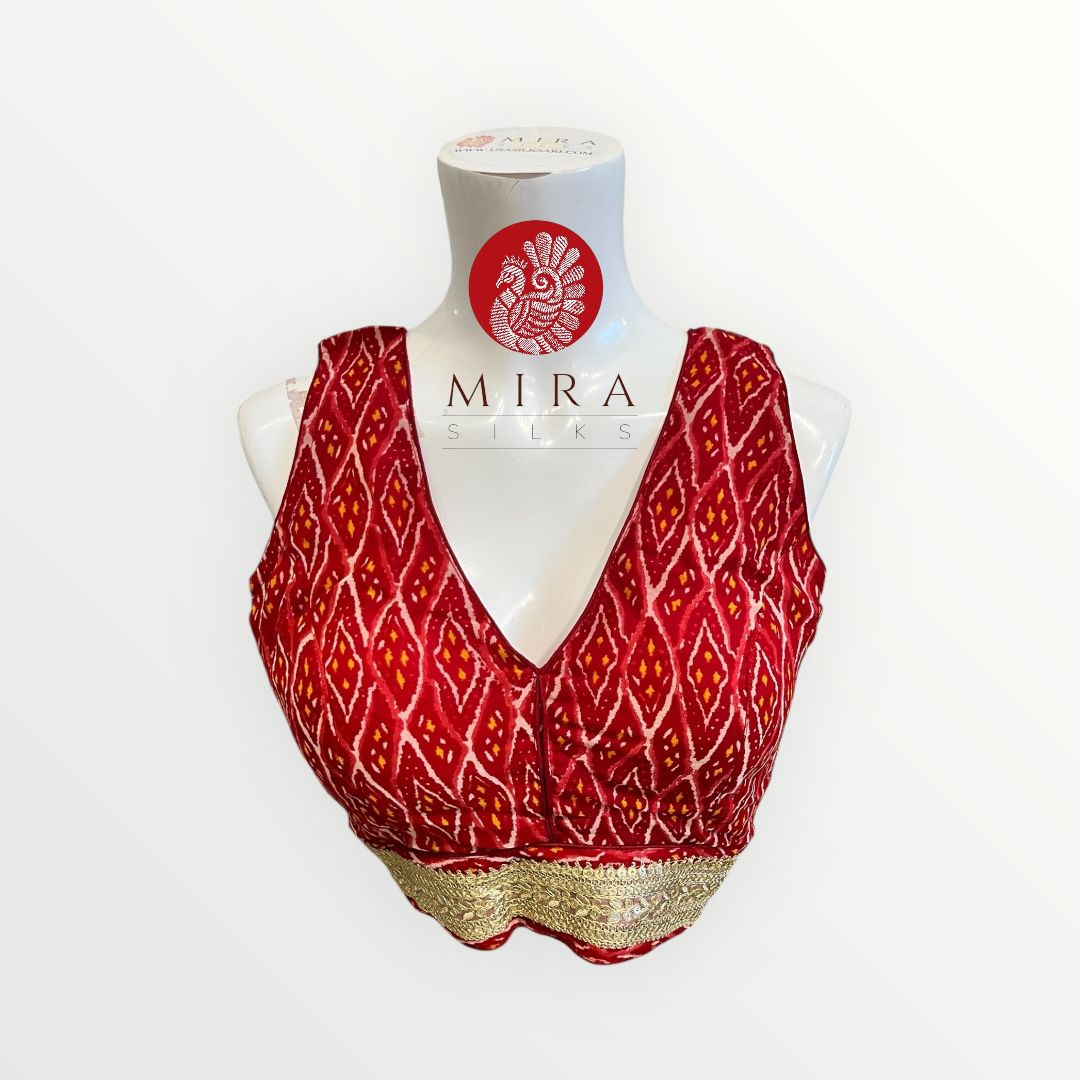 Dark Red Readymade Blouse with Mirror work and Embroidery