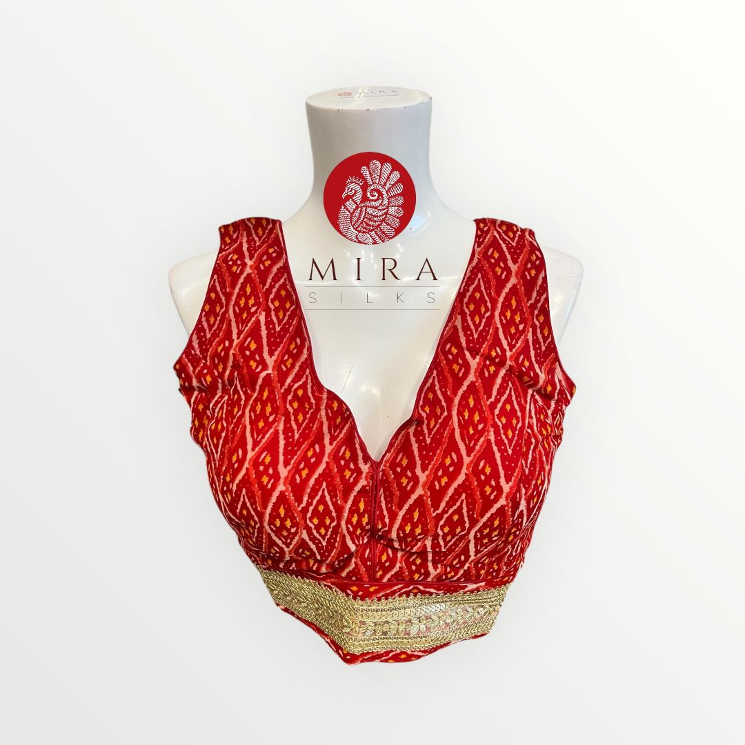 Crimson Readymade Blouse with Mirror work and Embroidery