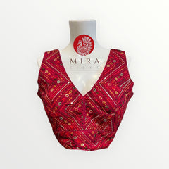 Burgundy Readymade Blouse with Sequins Embroidery and Tassel