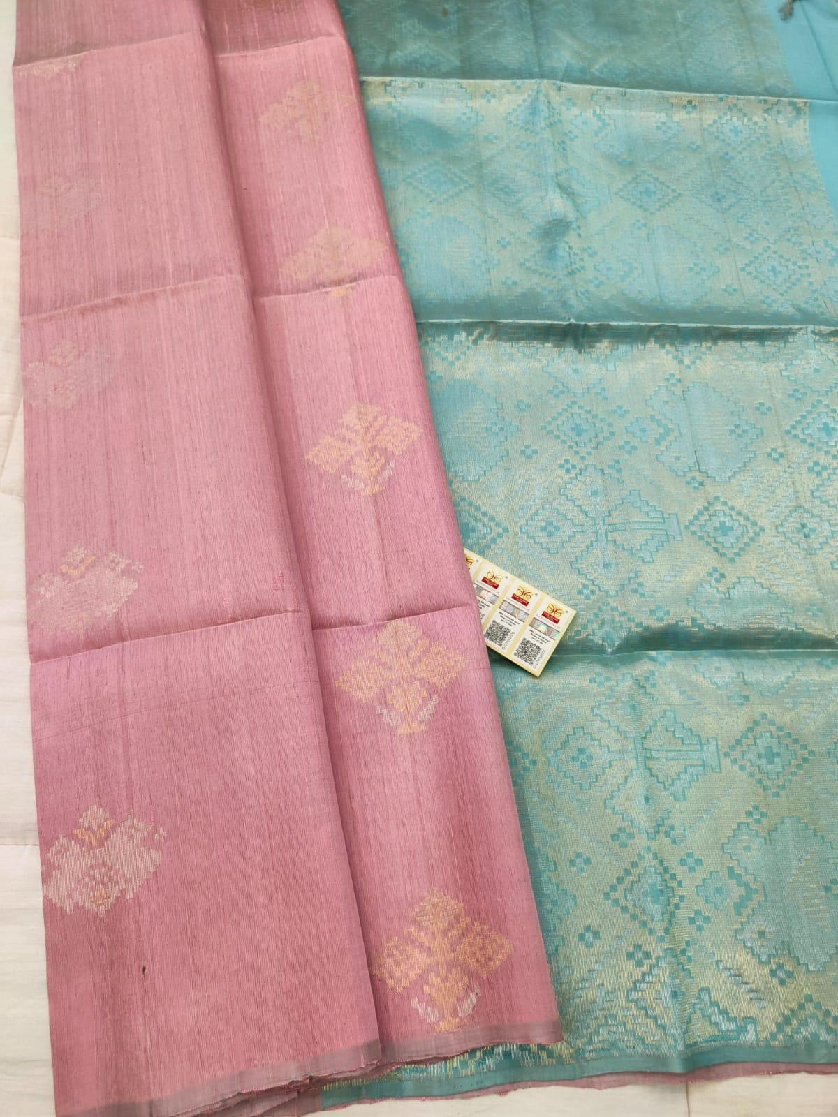 Pale Geen Soft Silk Saree with Light Pink Pallu