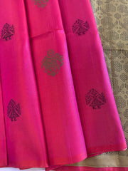 Hot Pink Soft Silk Saree With Champagne Gold Pallu