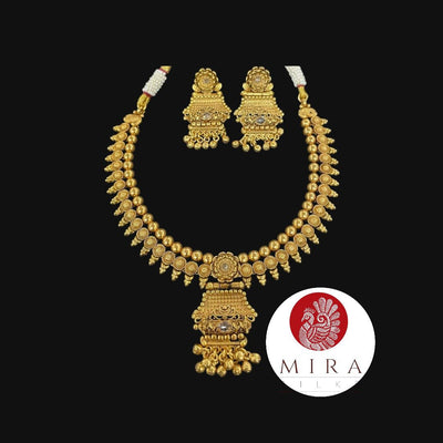 Antique gold Set of Necklace and Earrings - MIRASILKS Antique gold Set of Necklace and Earrings 