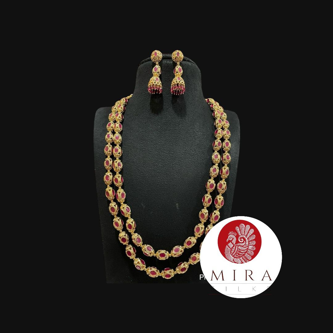 Golden Multi Layer Mala with Jhumka Set