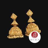 Traditional  2 step Golden Jhumka - MIRASILKS Traditional  2 step Golden Jhumka 