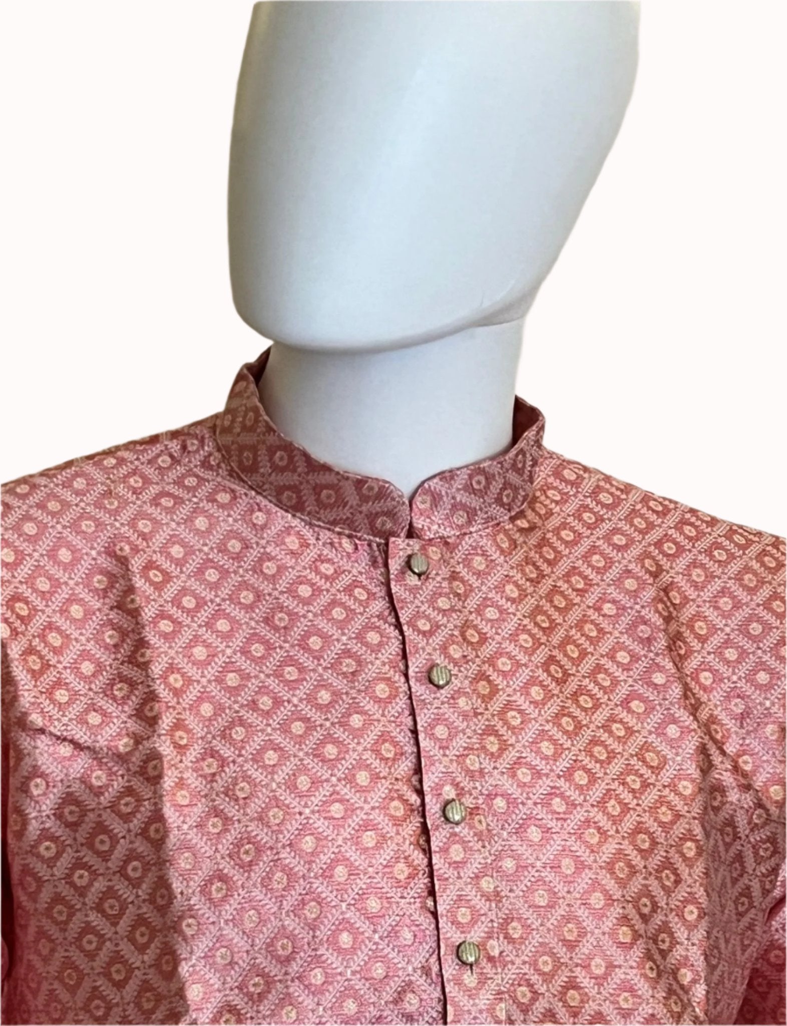 Dark Peach Jacquard Kurta Set for Men