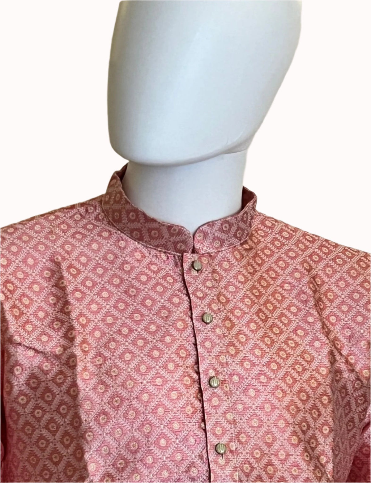 Dark Peach Jacquard Kurta Set for Men