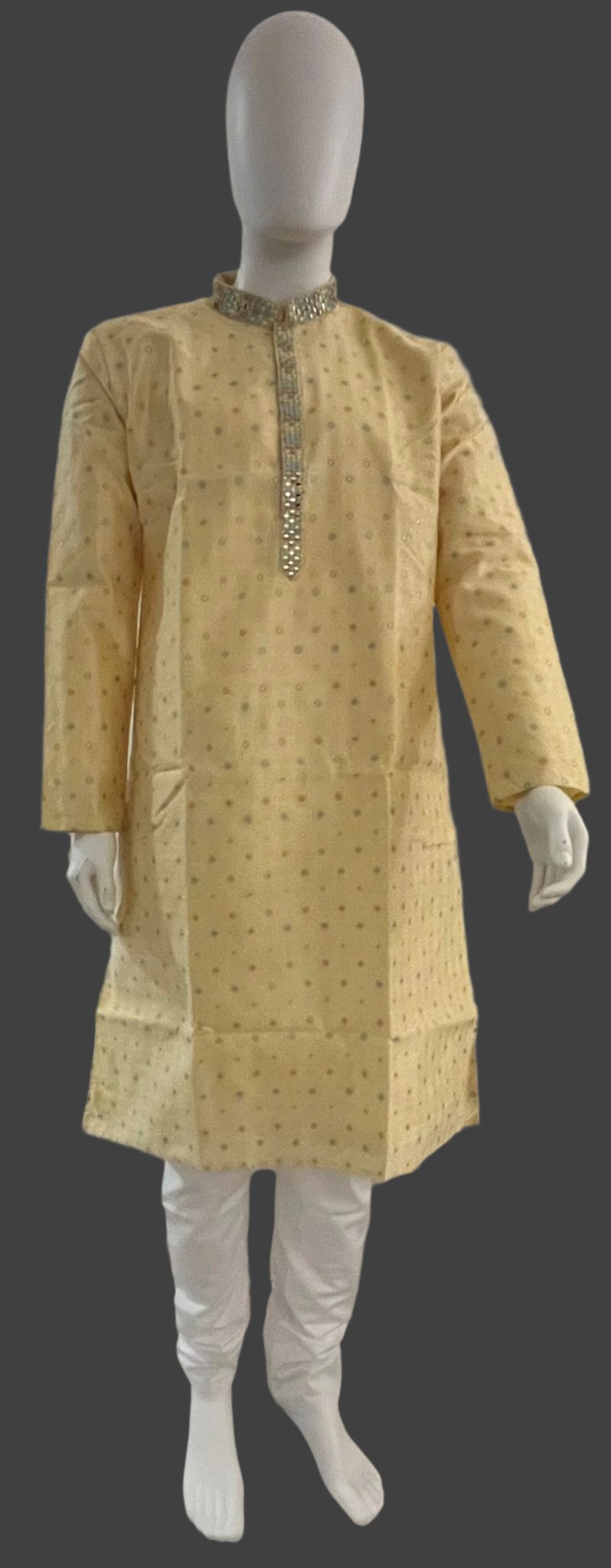 Beige Kurta Set for Men with Mirror Work