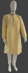 Beige Kurta Set for Men with Mirror Work