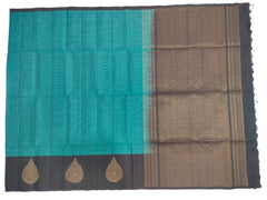 Turquoise Blue Soft Silk Saree With Grey Border