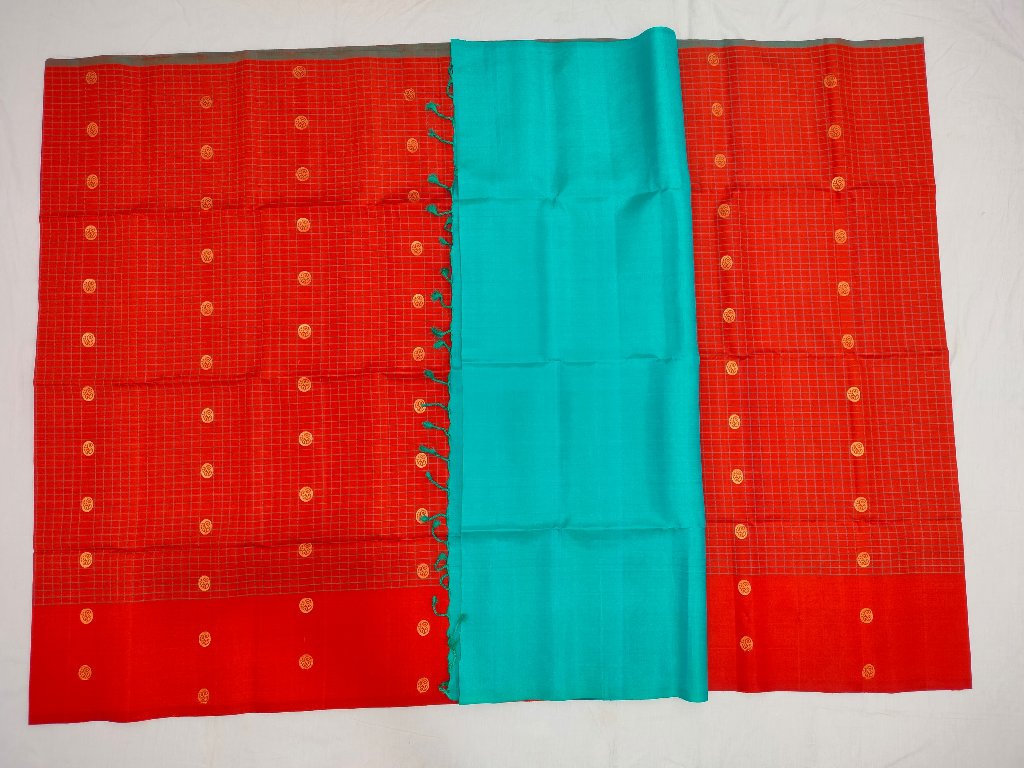 Crimson Red With Turquoise Pallu Soft Silk Saree