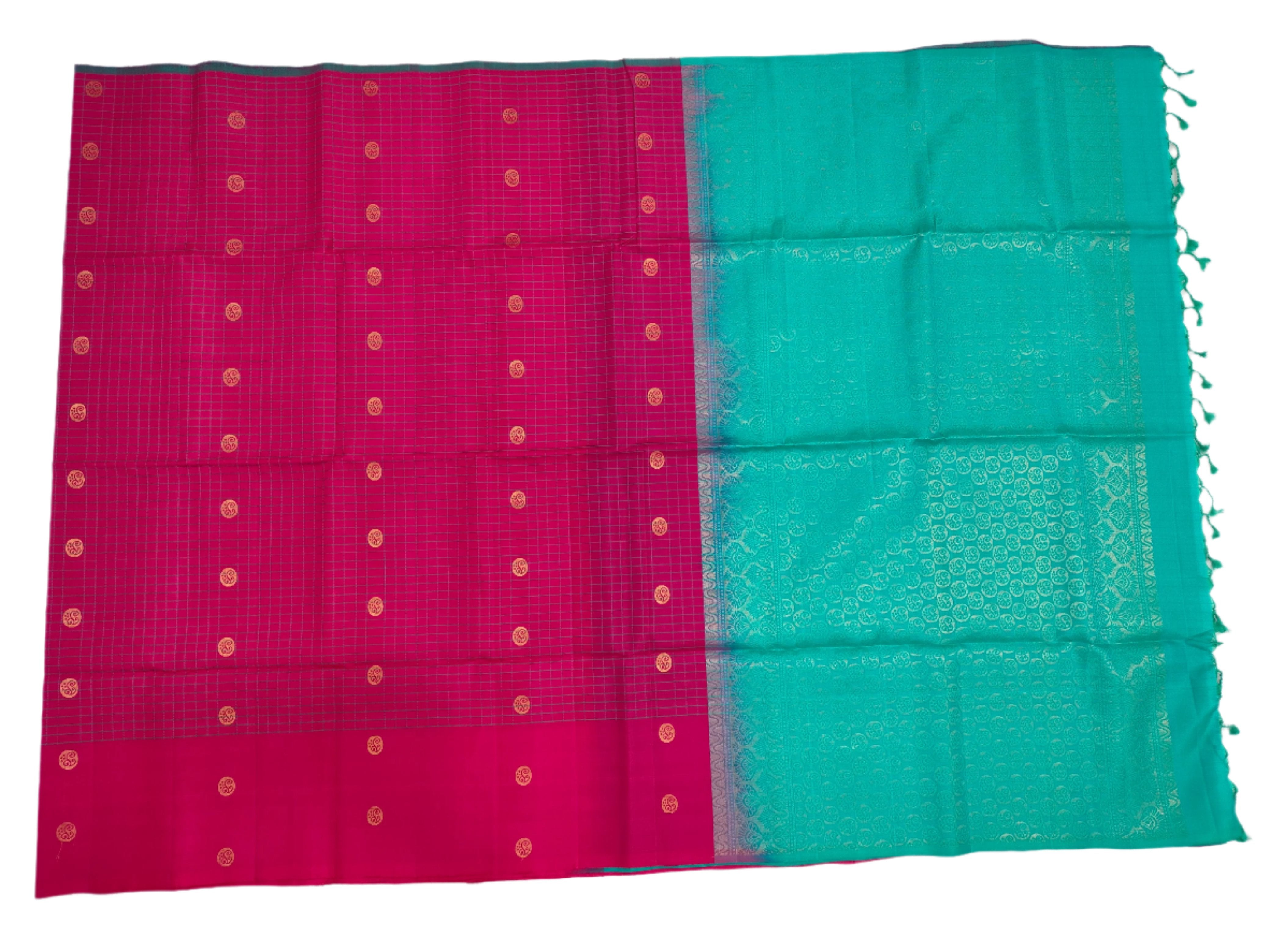 Raspberry Soft Silk Saree With Turquoise Pallu