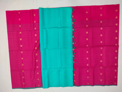 Raspberry pink with Turquoise Pallu Soft Silk Saree