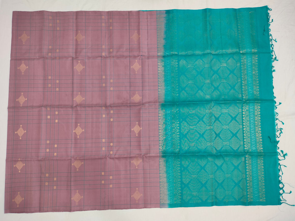  Turkish Rose Color Soft Silk Saree With Teal Blue Pallu