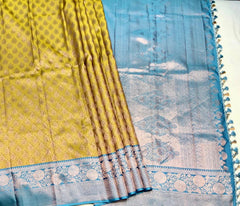 Forest Green Kanchi Silk With Cool Blue Pallu