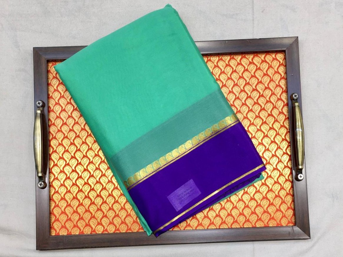 Sea Green Mysore Silk With Indigo Pallu