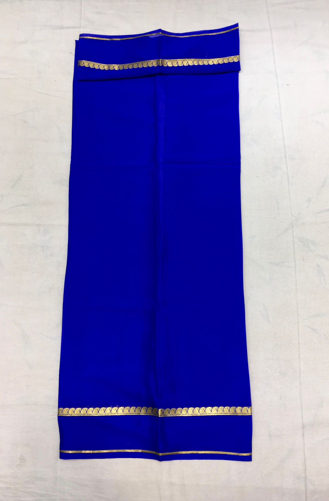 Deep Aqua Blue Mysore Silk With Royal Blue Pallu