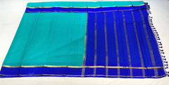 Deep Aqua Blue Mysore Silk With Royal Blue Pallu