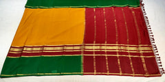 Mustard Mysore Silk With Maroon and Dark Green Border