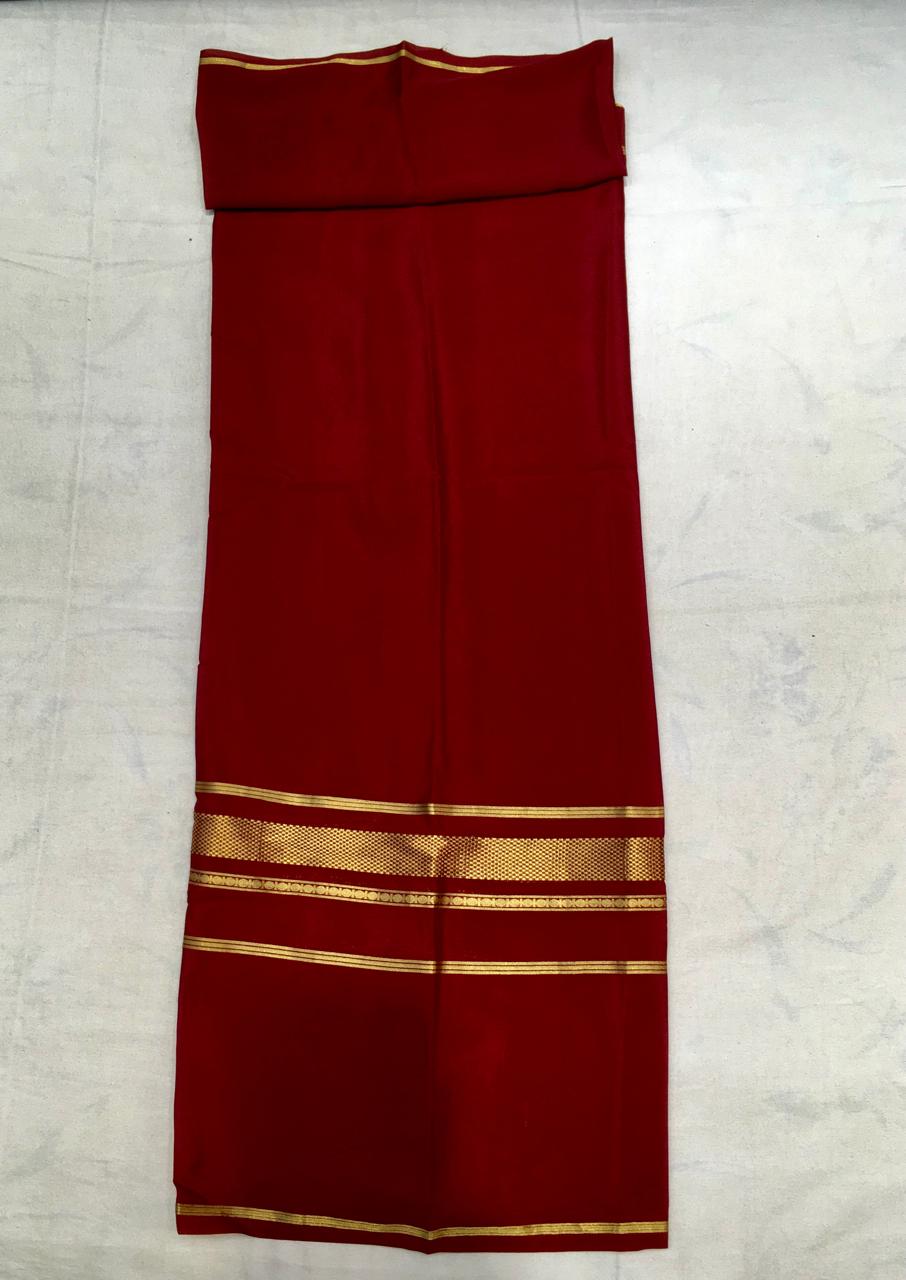 Mustard Mysore Silk With Maroon and Dark Green Border