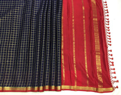 Navy Blue Checks Mysore Silk