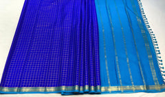 Royal Blue Checks Mysore Silk