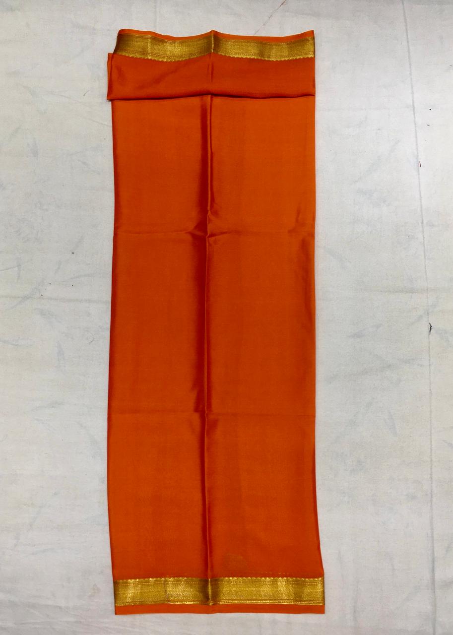 Green Checks Mysore Silk With Orange Pallu