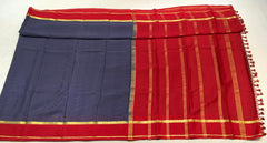 Dark Grey Mysore Silk With Red Pallu