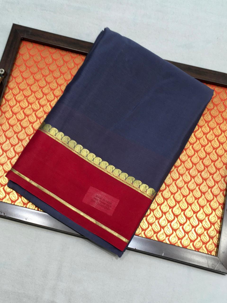 Dark Grey Mysore Silk With Red Pallu