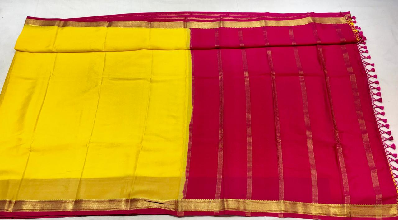 Citrine Yellow Mysore Silk With Red Pallu