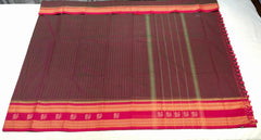 Coffee Checkered Korvai Cotton Saree Mulberry Border