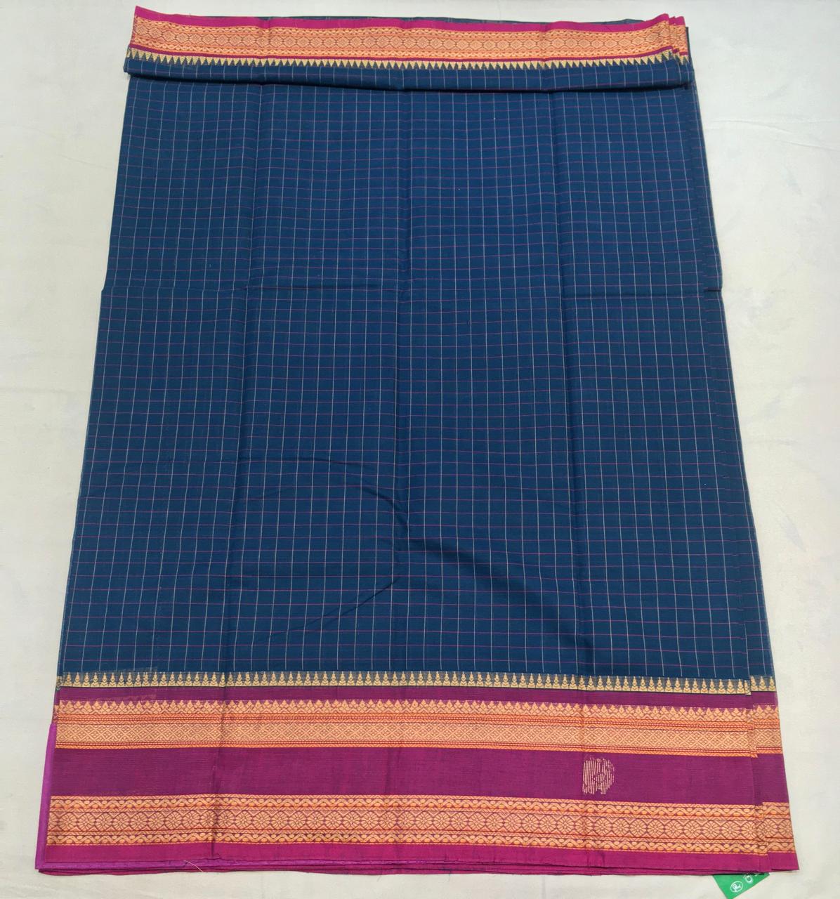 Peacock Blue Korvai Cotton Saree