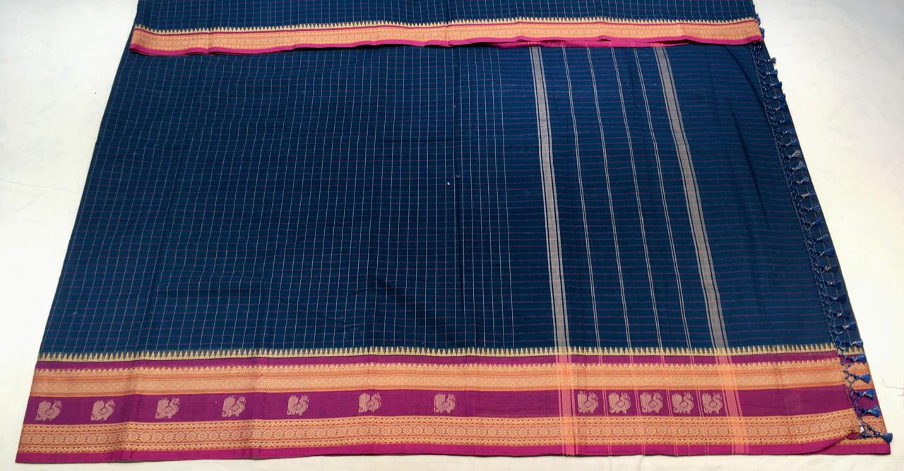 Peacock Blue Korvai Cotton Saree