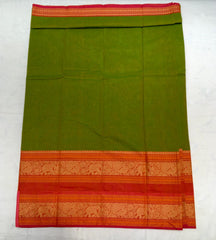 Green Korvai Cotton Saree With Rusty Red Border