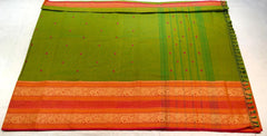 Green Korvai Cotton Saree With Rusty Red Border