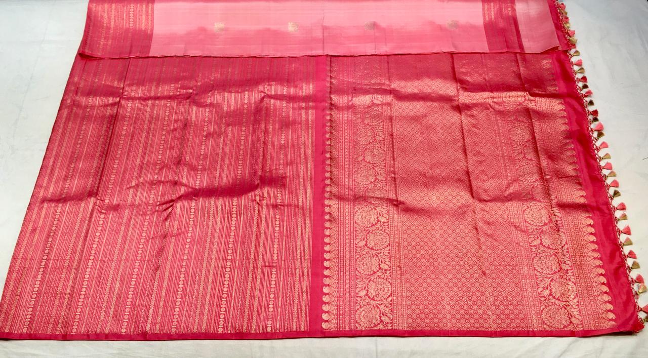 Dark Coral Kanjivaram Silk Saree With Scarlet Pallu