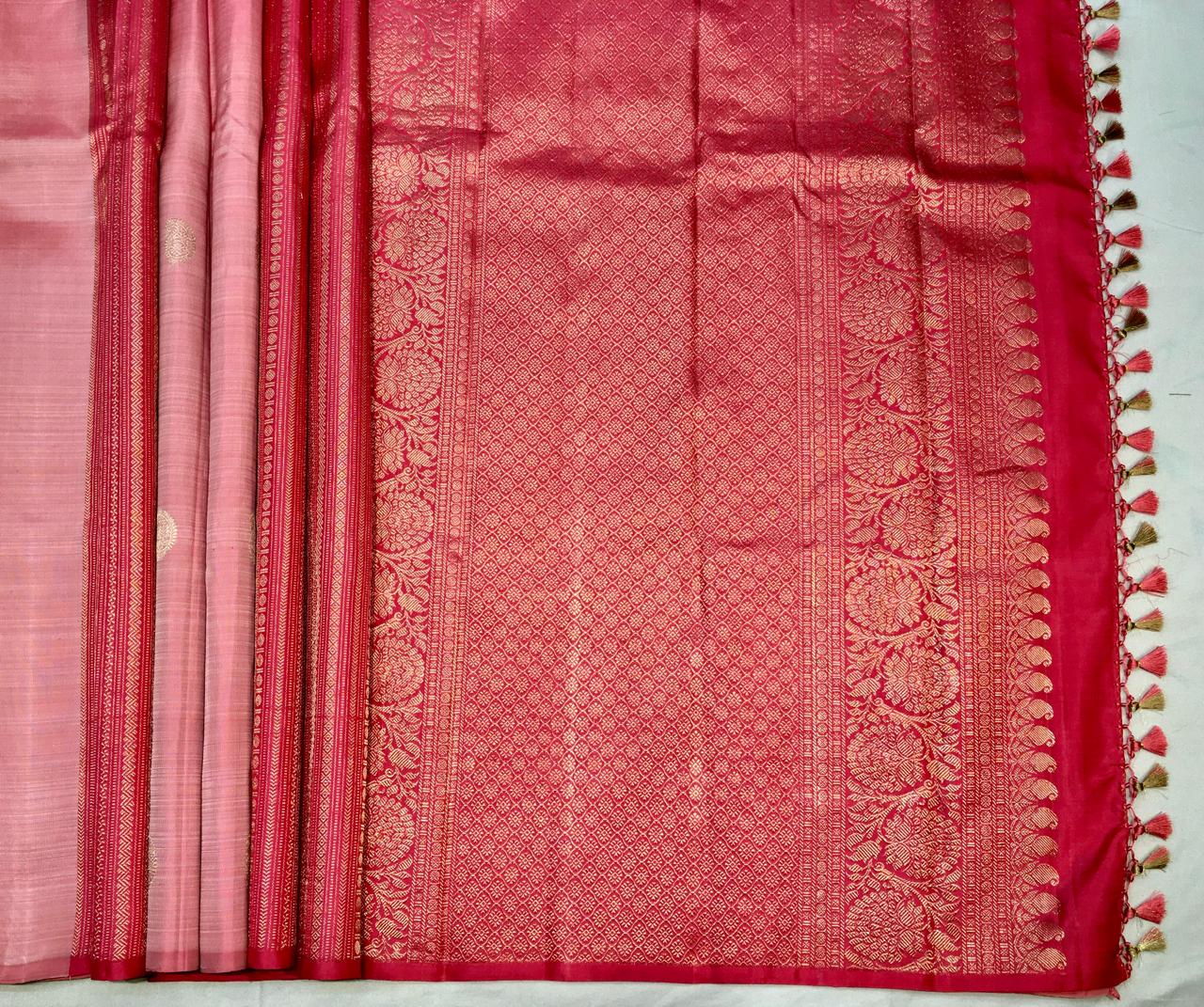 Dark Coral Kanjivaram Silk Saree With Scarlet Pallu