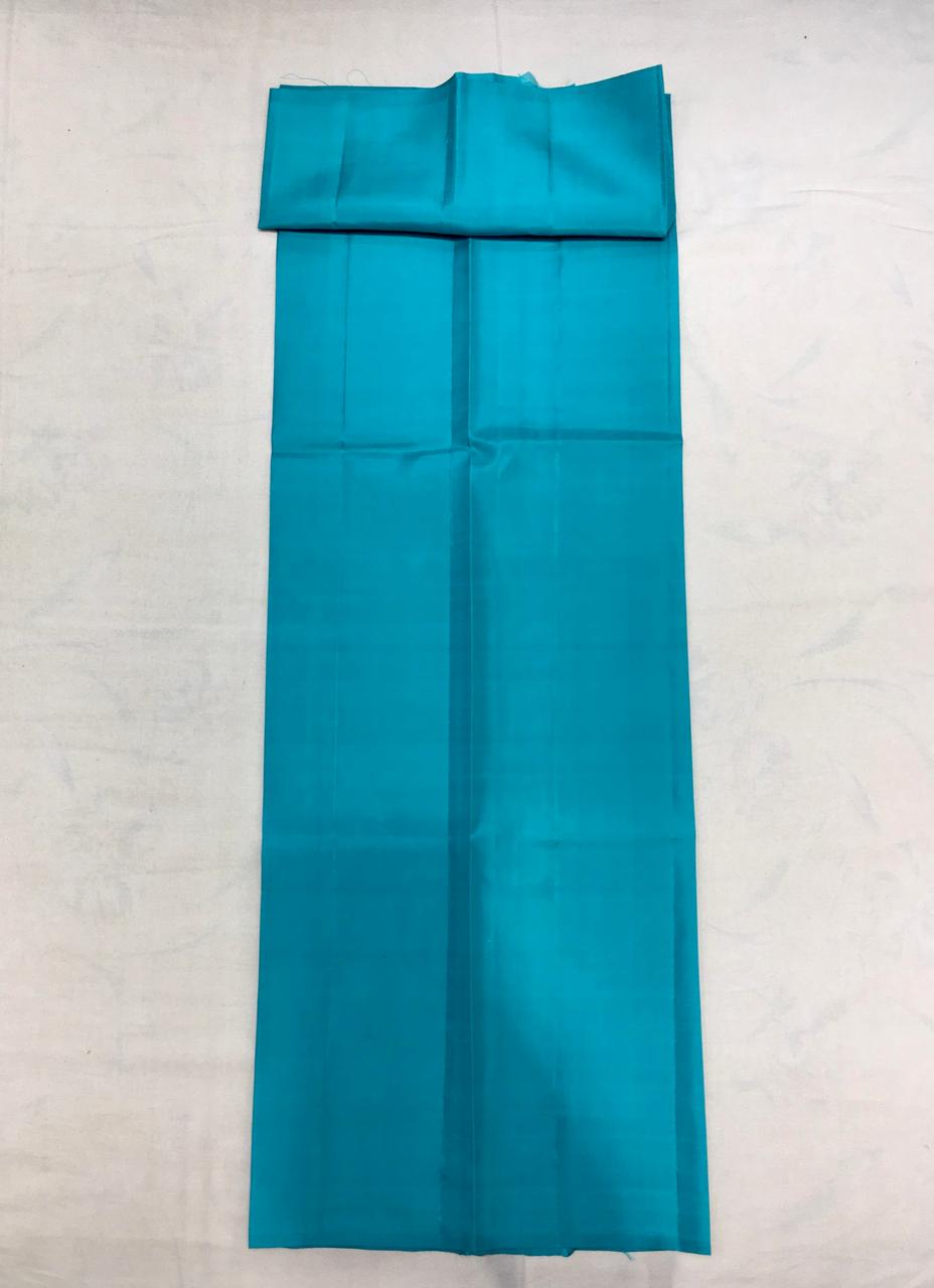 Deep Aqua Blue Kanjivaram Silk Borderless Saree