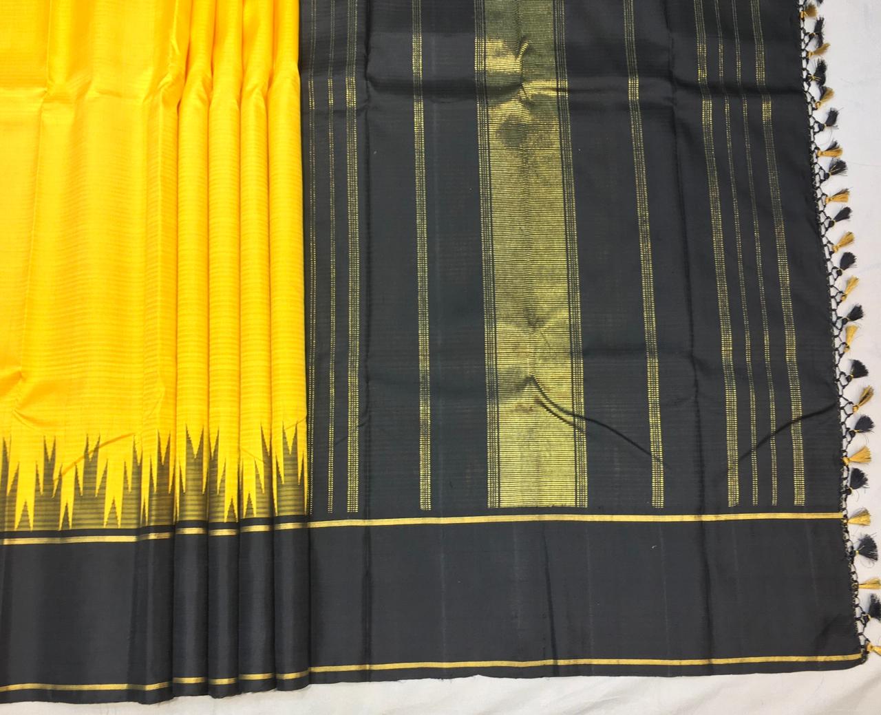 Banana Yellow Kanchi With Black Pallu