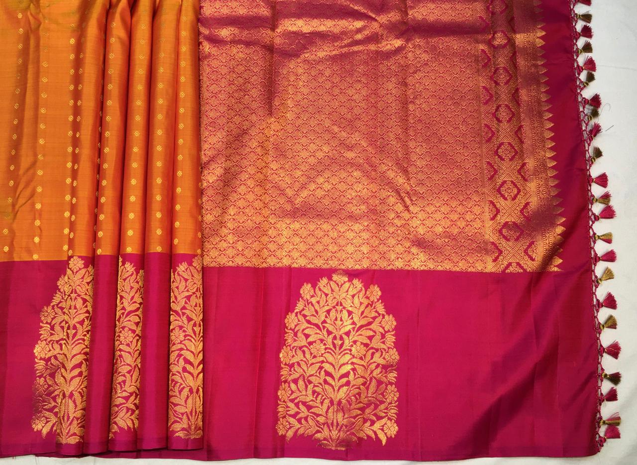 Papaya Orange Kanchi With Red Pallu