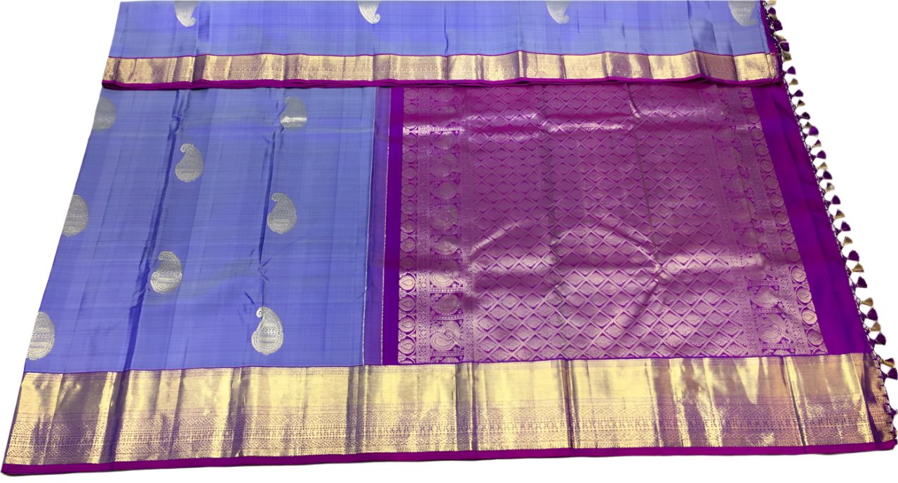 Dusky Blue Kanchi with Purple gold Pallu