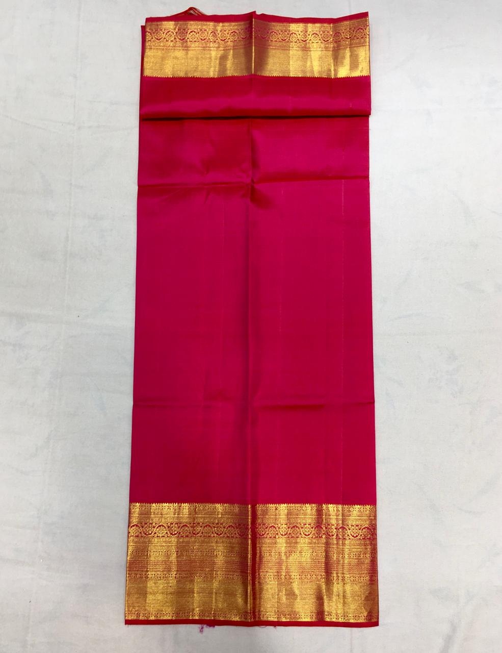 Lipstick Red Kanjivaram Saree With Broad Zari Border