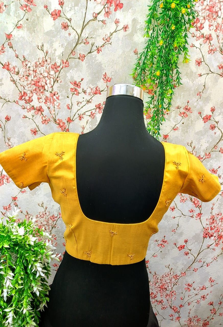 Bright Yellow Saree Blouse with Gold Butta Work