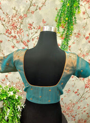 Green Gold Saree Blouse with Butta Work